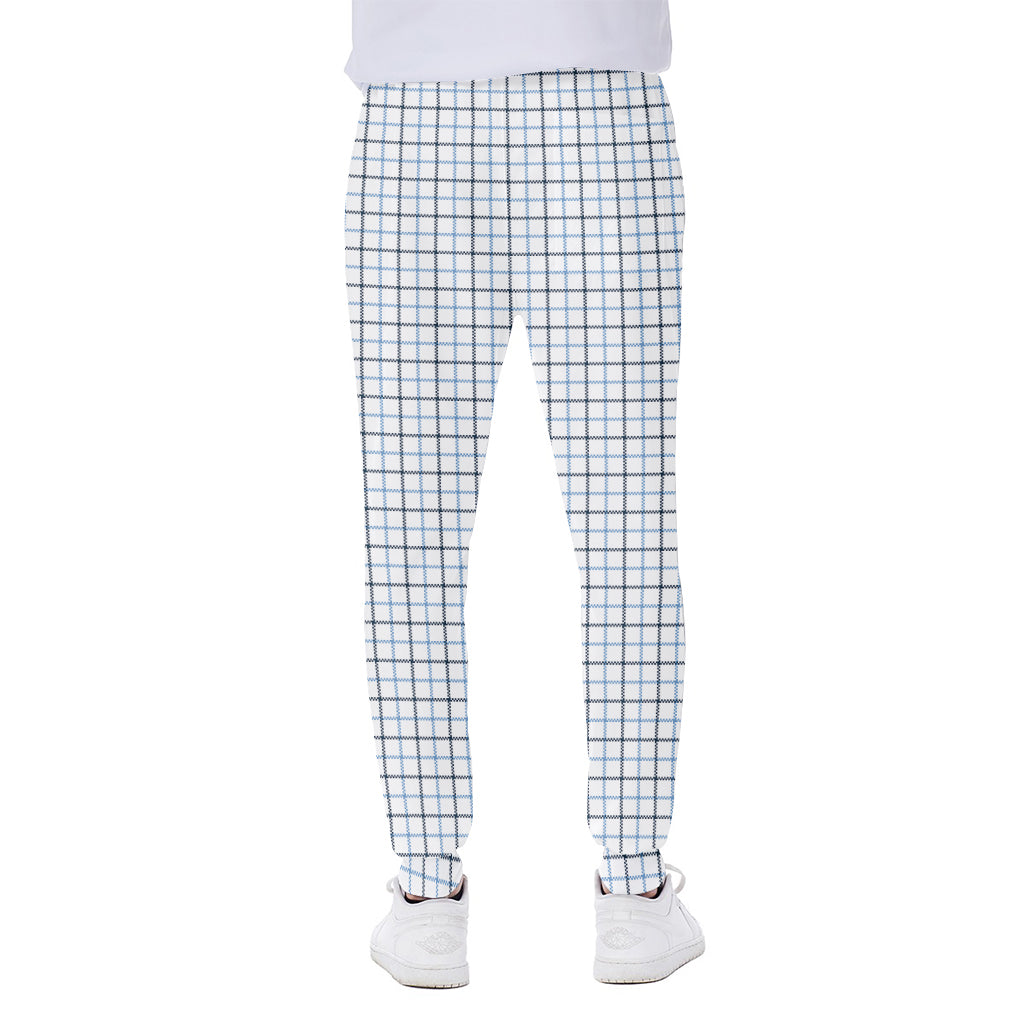 White And Blue Tattersall Pattern Print Scuba Joggers