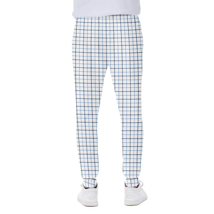 White And Blue Tattersall Pattern Print Scuba Joggers