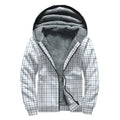 White And Blue Tattersall Pattern Print Sherpa Lined Zip Up Hoodie