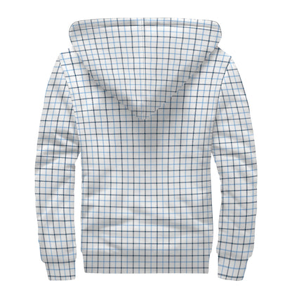 White And Blue Tattersall Pattern Print Sherpa Lined Zip Up Hoodie