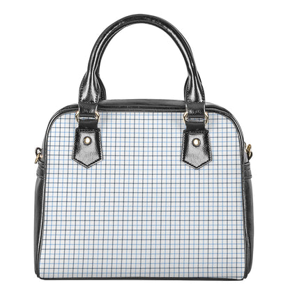 White And Blue Tattersall Pattern Print Shoulder Handbag