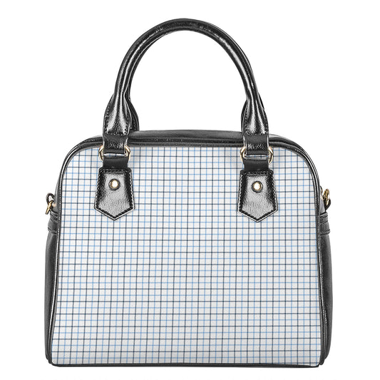 White And Blue Tattersall Pattern Print Shoulder Handbag