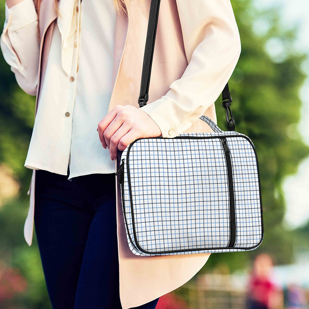 White And Blue Tattersall Pattern Print Shoulder Strap Bible Bag