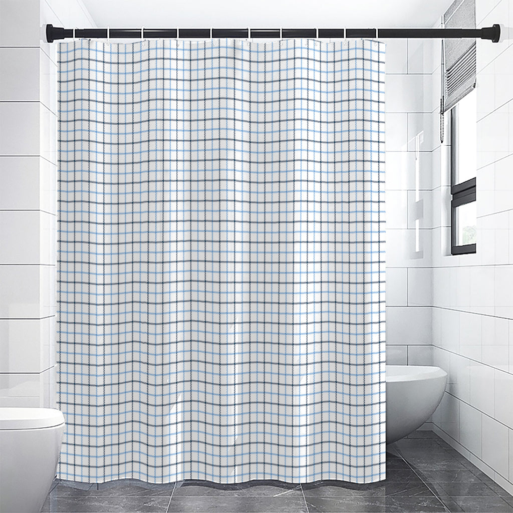 White And Blue Tattersall Pattern Print Shower Curtain