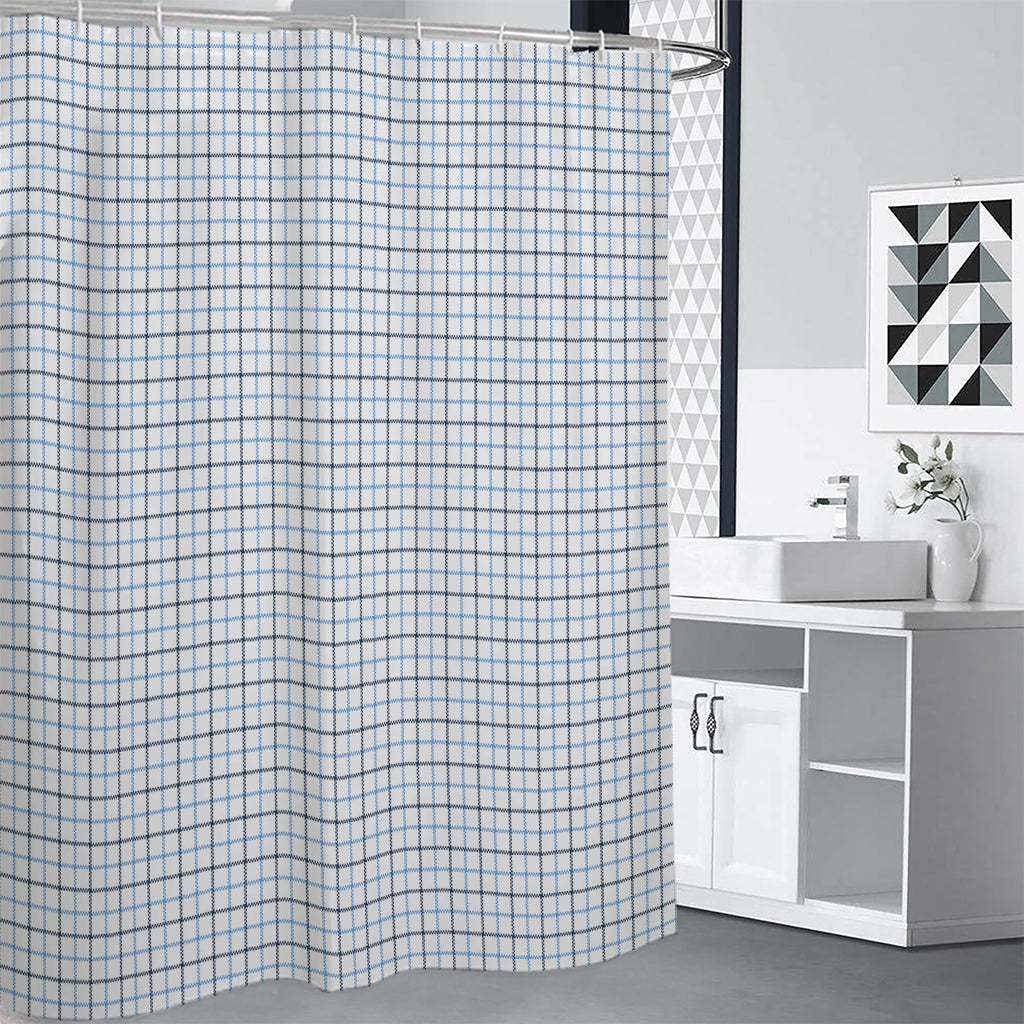 White And Blue Tattersall Pattern Print Shower Curtain