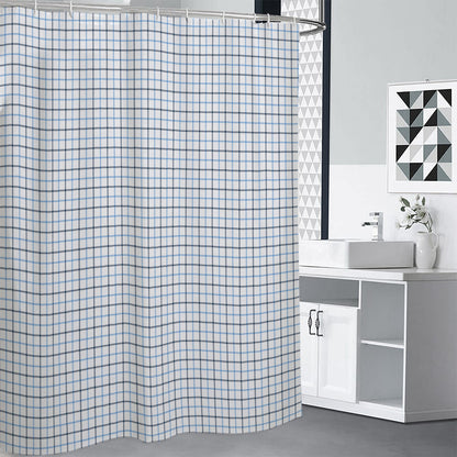 White And Blue Tattersall Pattern Print Shower Curtain