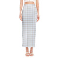 White And Blue Tattersall Pattern Print Side Slit Maxi Skirt