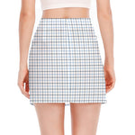 White And Blue Tattersall Pattern Print Side Slit Mini Skirt