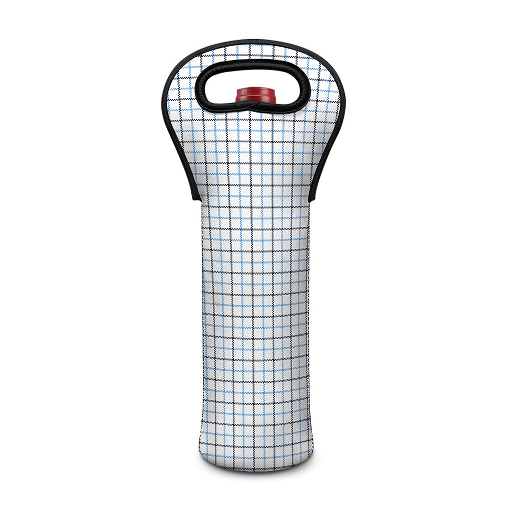 White And Blue Tattersall Pattern Print Single Neoprene Wine Tote