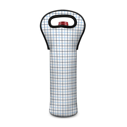 White And Blue Tattersall Pattern Print Single Neoprene Wine Tote