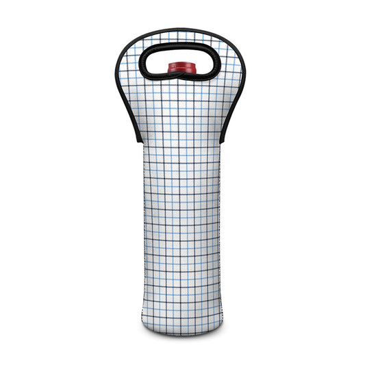 White And Blue Tattersall Pattern Print Single Neoprene Wine Tote