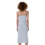 White And Blue Tattersall Pattern Print Slim Fit Midi Cami Dress