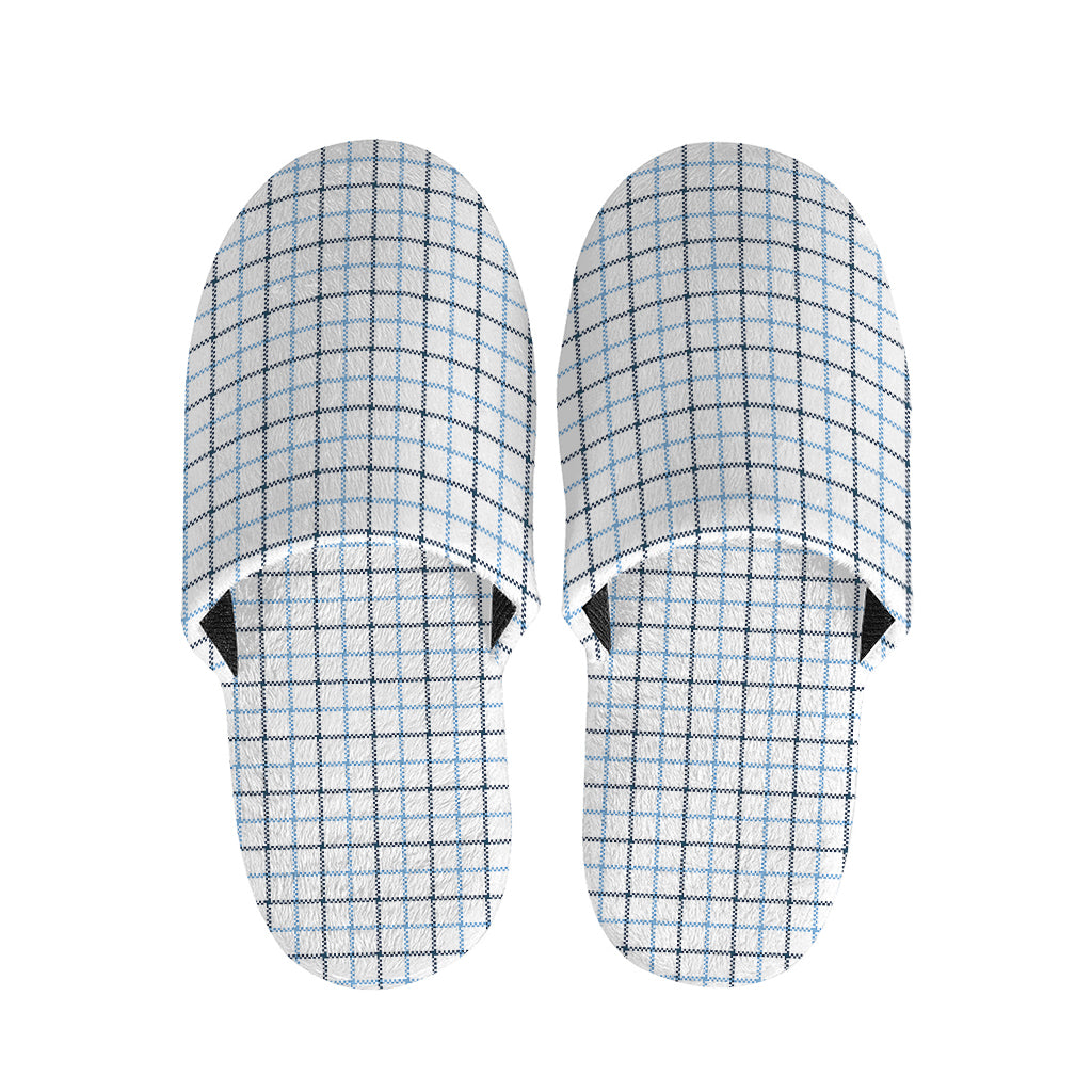 White And Blue Tattersall Pattern Print Slippers