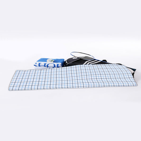 White And Blue Tattersall Pattern Print Sports Towel
