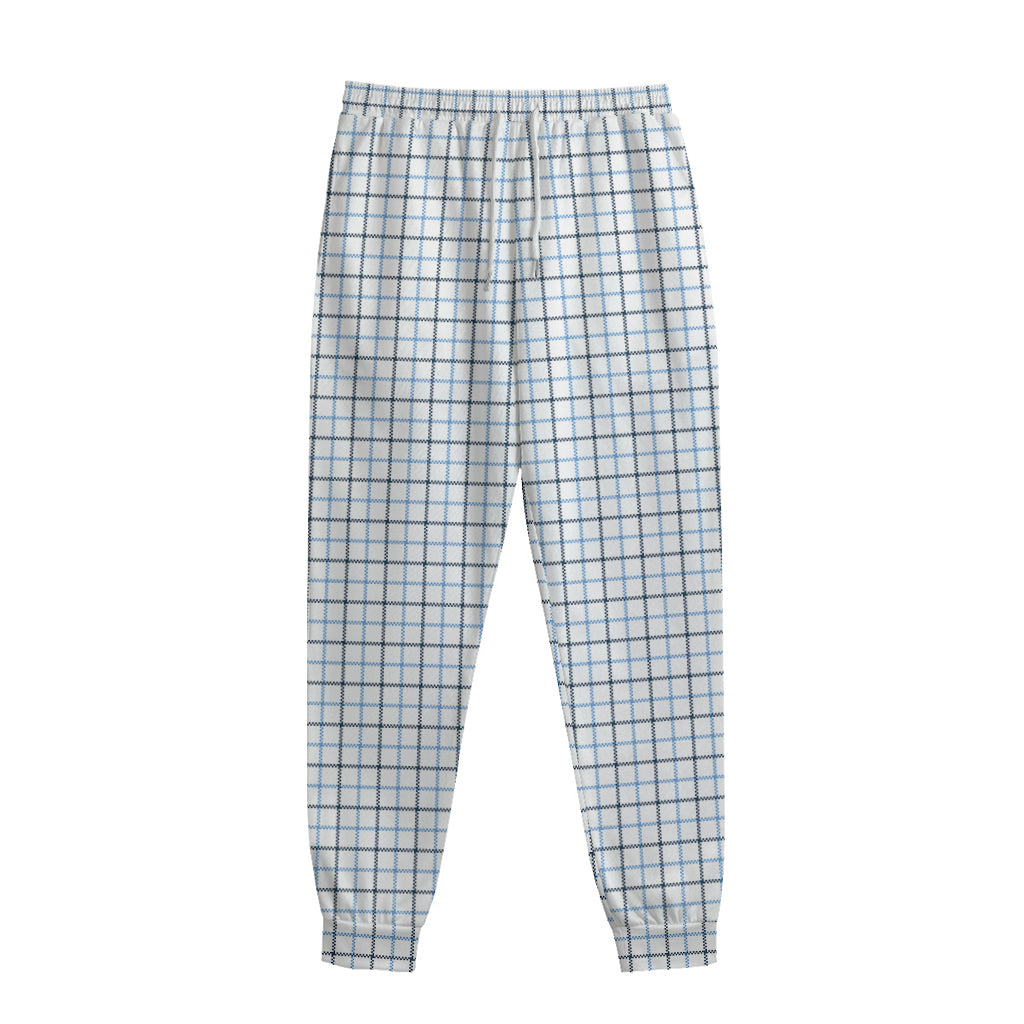 White And Blue Tattersall Pattern Print Sweatpants