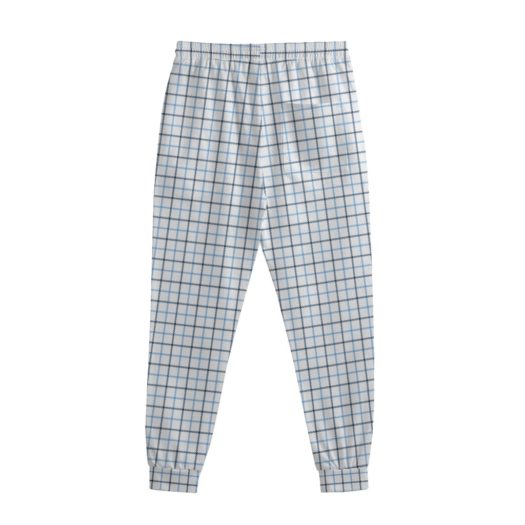 White And Blue Tattersall Pattern Print Sweatpants