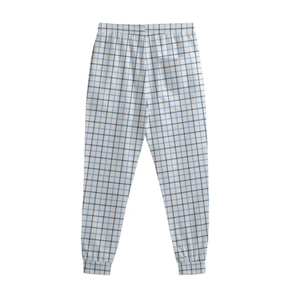 White And Blue Tattersall Pattern Print Sweatpants