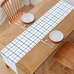 White And Blue Tattersall Pattern Print Table Runner