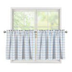 White And Blue Tattersall Pattern Print Tier Curtains