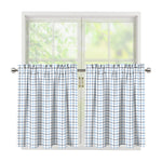 White And Blue Tattersall Pattern Print Tier Curtains