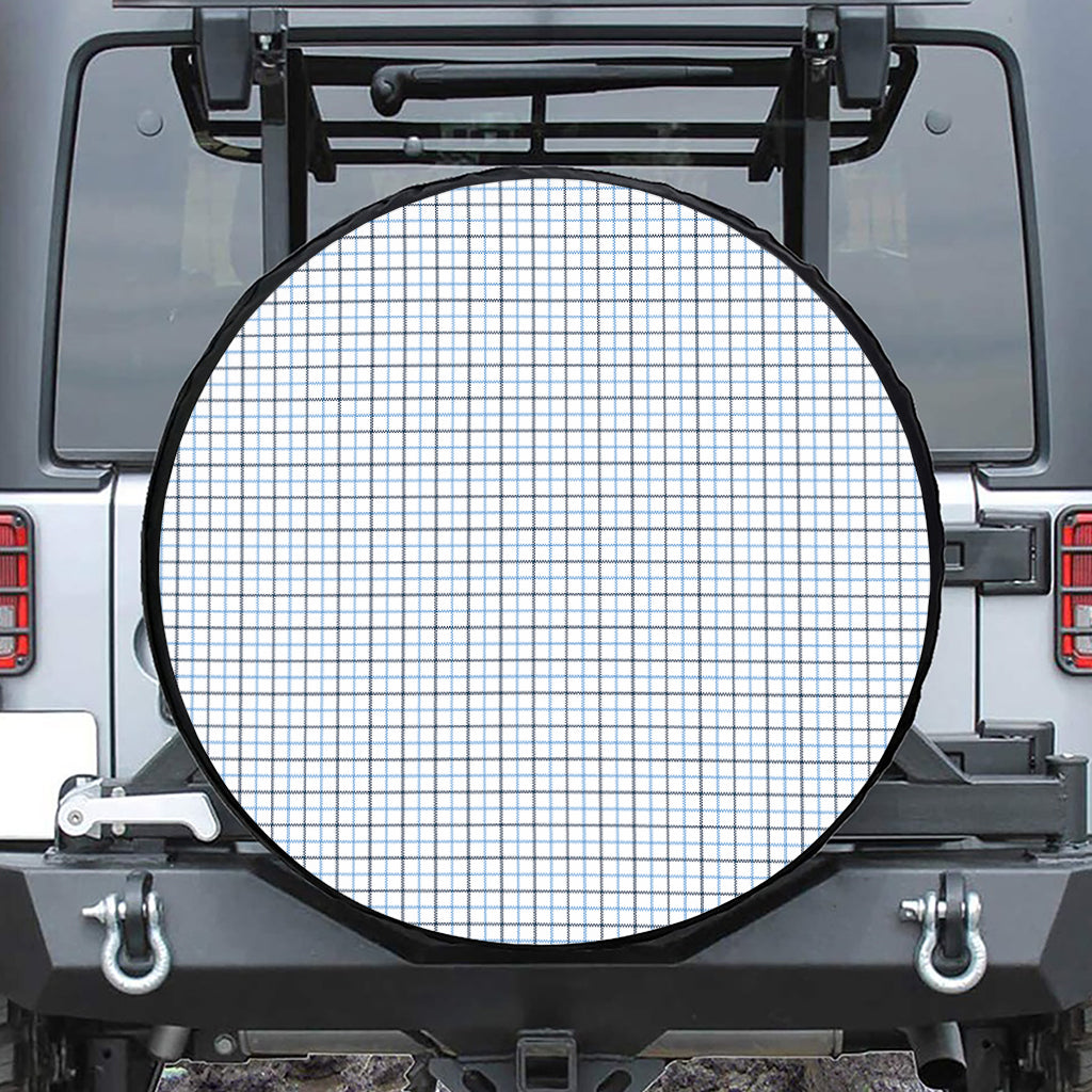 White And Blue Tattersall Pattern Print Tire Cover