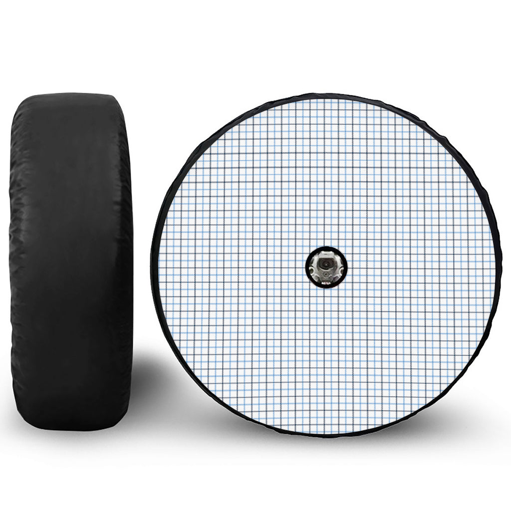 White And Blue Tattersall Pattern Print Tire Cover With Camera Hole