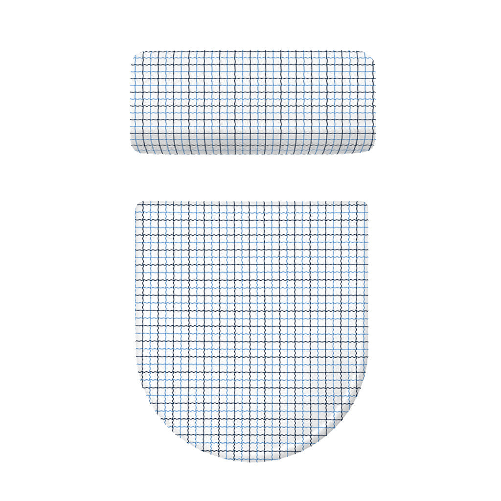 White And Blue Tattersall Pattern Print Toilet Lid And Tank Cover Set