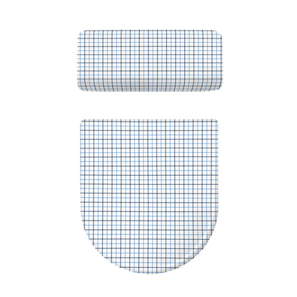 White And Blue Tattersall Pattern Print Toilet Lid And Tank Cover Set