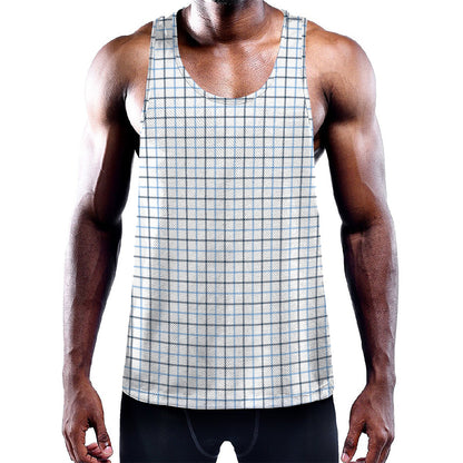 White And Blue Tattersall Pattern Print Training Tank Top