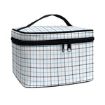 White And Blue Tattersall Pattern Print Travel Makeup Bag