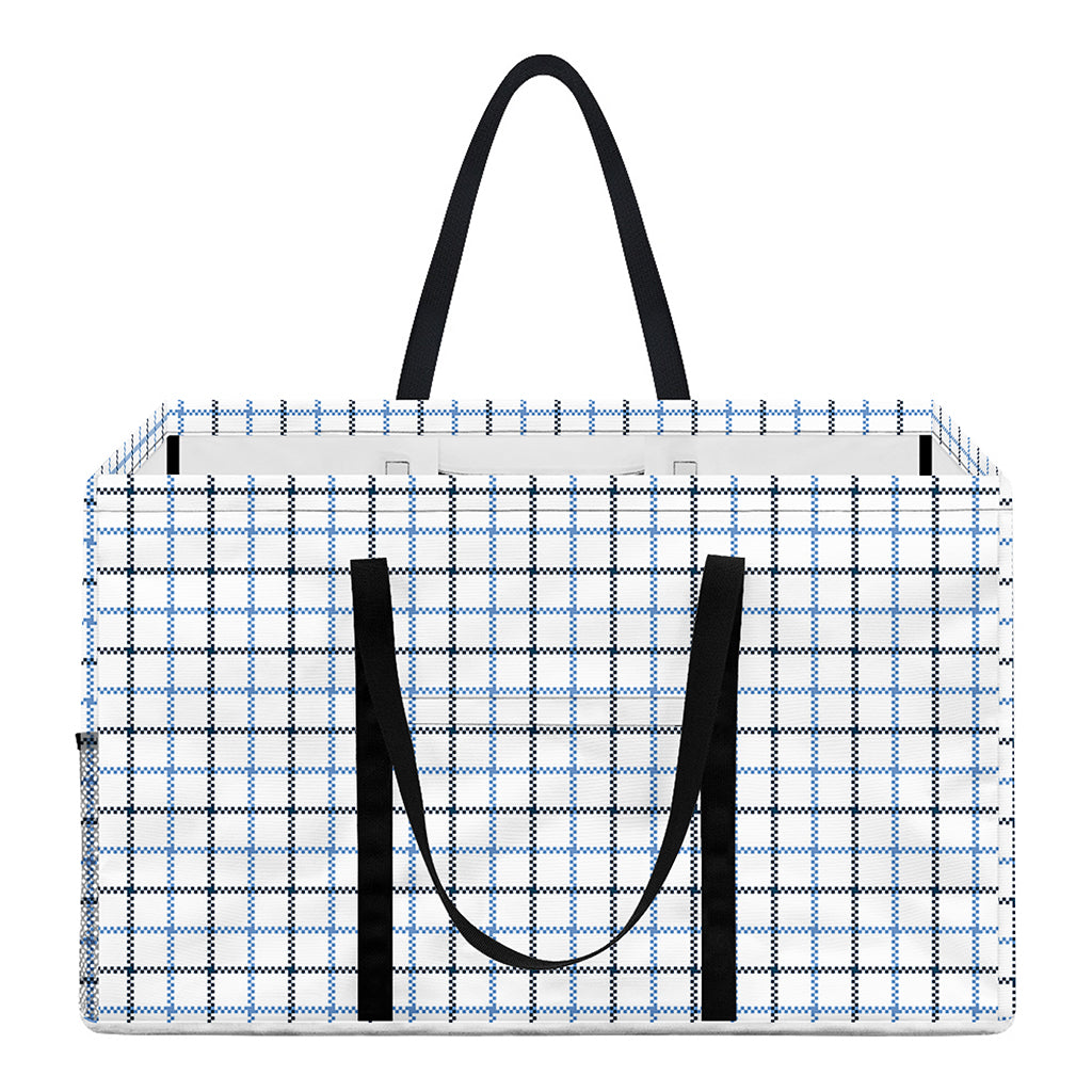 White And Blue Tattersall Pattern Print Utility Tote Bag