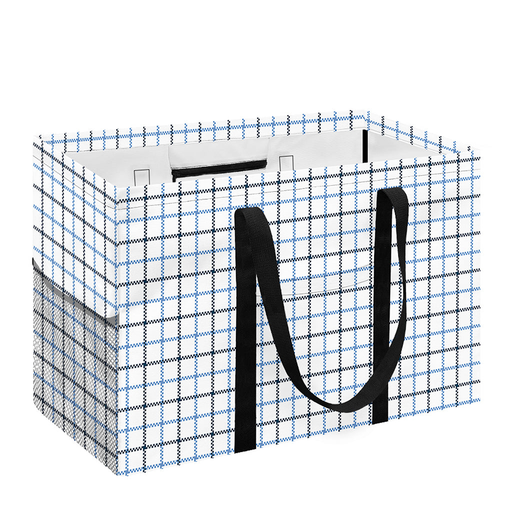 White And Blue Tattersall Pattern Print Utility Tote Bag