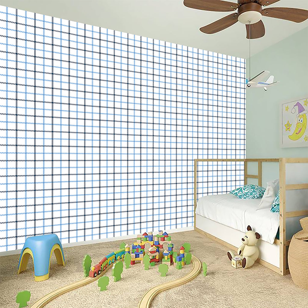 White And Blue Tattersall Pattern Print Wall Sticker