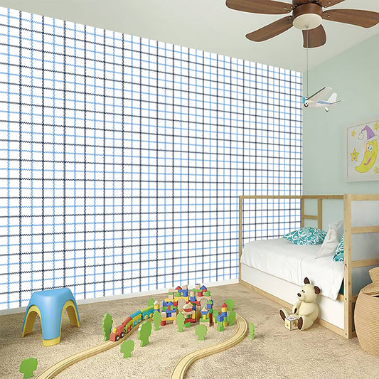 White And Blue Tattersall Pattern Print Wall Sticker