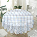 White And Blue Tattersall Pattern Print Waterproof Round Tablecloth