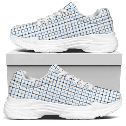 White And Blue Tattersall Pattern Print White Chunky Shoes