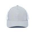 White And Blue Tattersall Pattern Print White Mesh Trucker Hat