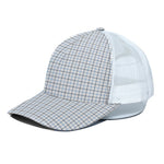 White And Blue Tattersall Pattern Print White Mesh Trucker Cap