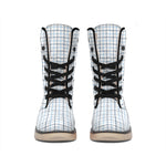 White And Blue Tattersall Pattern Print Winter Boots