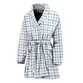 White And Blue Tattersall Pattern Print Women's Bathrobe