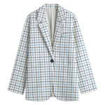 White And Blue Tattersall Pattern Print Women's Blazer