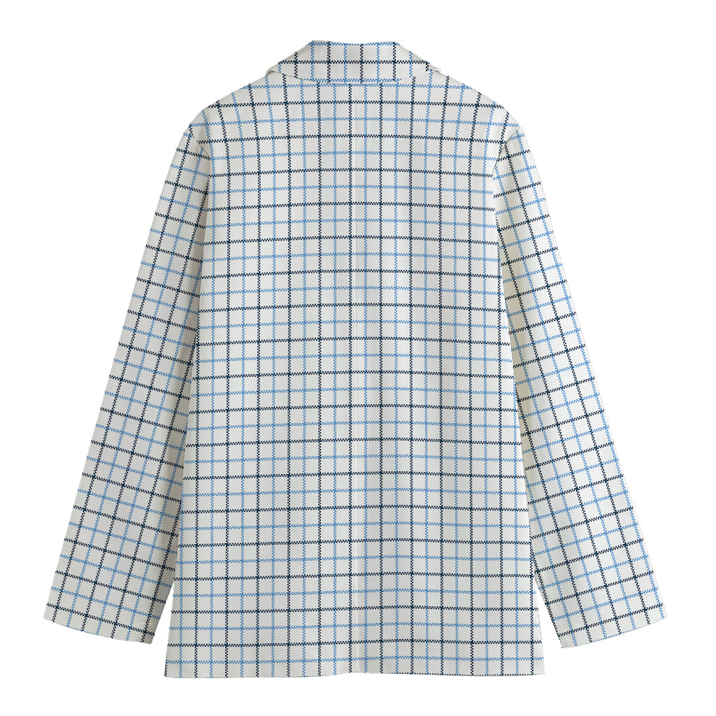 White And Blue Tattersall Pattern Print Women's Blazer