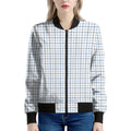 White And Blue Tattersall Pattern Print Women's Bomber Jacket
