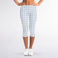 White And Blue Tattersall Pattern Print Women's Capri Leggings
