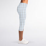 White And Blue Tattersall Pattern Print Women's Capri Leggings