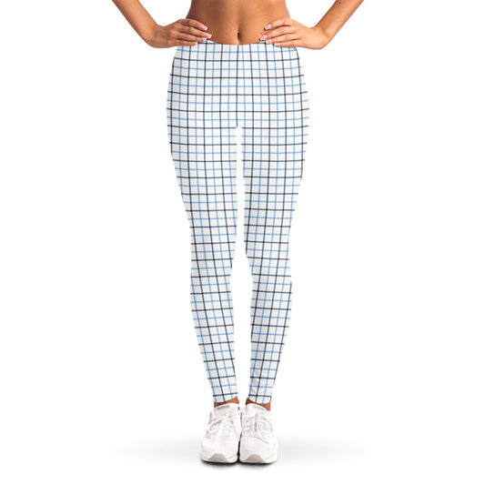 White And Blue Tattersall Pattern Print Women's Leggings