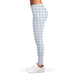 White And Blue Tattersall Pattern Print Women's Leggings