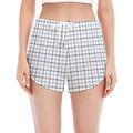 White And Blue Tattersall Pattern Print Women's Split Running Shorts