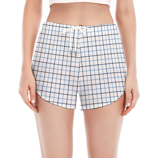 White And Blue Tattersall Pattern Print Women's Split Running Shorts