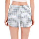 White And Blue Tattersall Pattern Print Women's Split Running Shorts